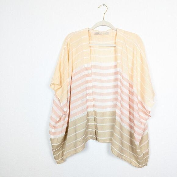 LOFT Pink Yellow Stripe Open Front Lightweight Kimono Cardigan - Picture 3 of 7
